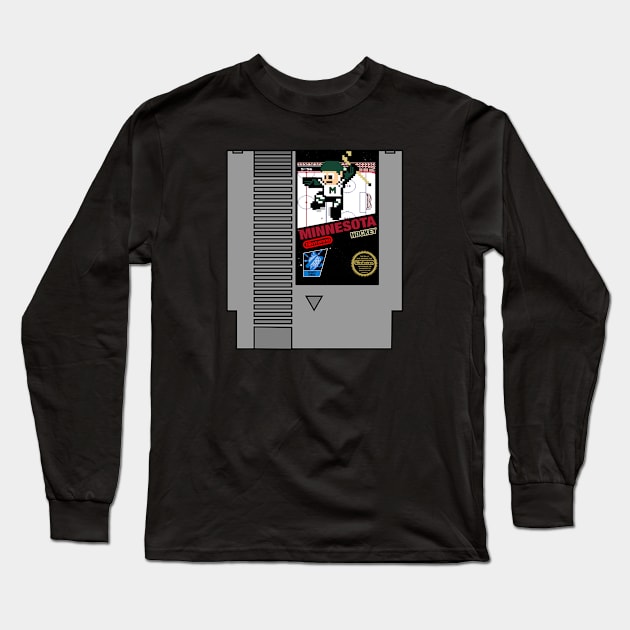 Minnesota Hockey 8 bit cartridge design Long Sleeve T-Shirt by MulletHappens